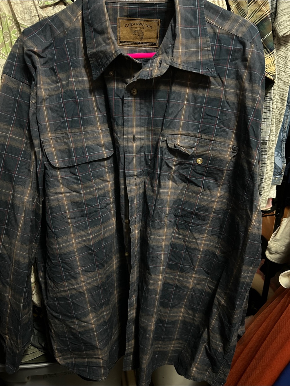 Clearwater Men's Dark Navy Plaid Button-Down Shirt